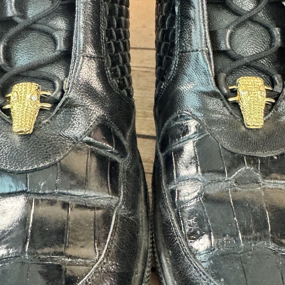 Studio Belvedere Mens Black Woven Calf Leather Alligator High Top Sneakers 12 - Picture 10 of 11